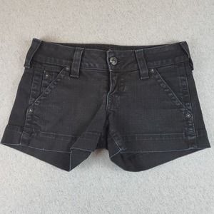 True Religion Jean Shorts Womens 27 Black Denim Stretch Button Fly Zip Pockets